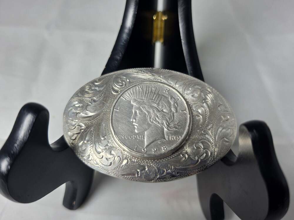 Smith's Incline Nevada Sterling Silver Engraved 1928 Peace Silver Dollar Belt Bu